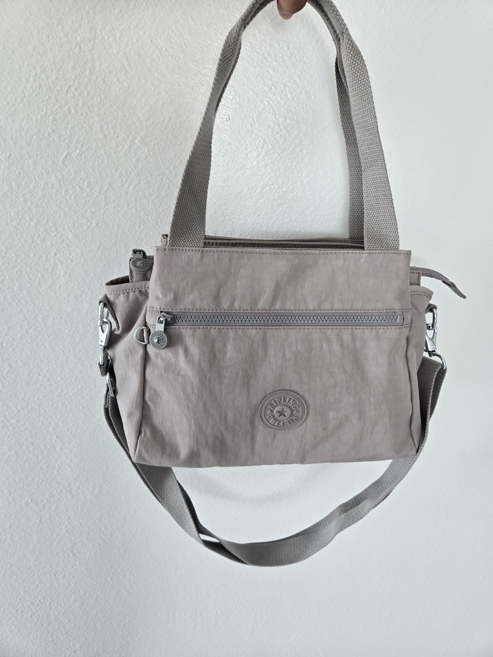 Kipling Gray Solid Crossbody Bag Adjustable Strap, did not come monkey keychain